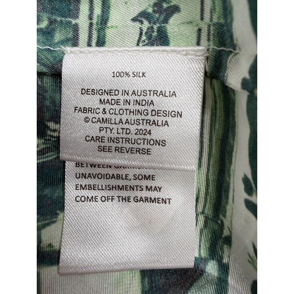 NWT Camilla Corridor Of Calm Green Silk One Shoulder Tie Maxi Dress sz M L - Picture 15 of 15